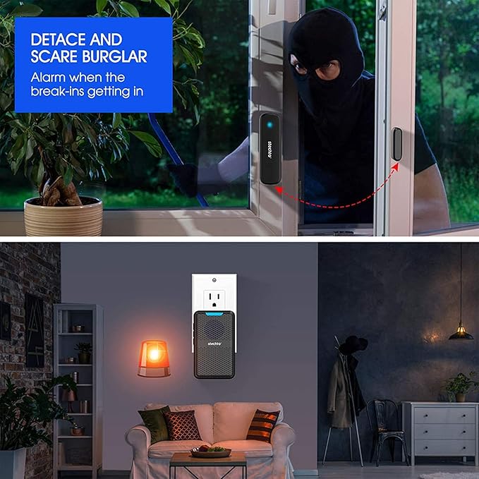 STECHRO Door Chime, 600ft Range 1 Magnetic Door Alarm Sensor 2 DoorBell Plugin Receiver Set with 62 Tunes 5 Adjustable Volumes for Business/Home/Office/Stores (2 Receivers + 1 Sensor)