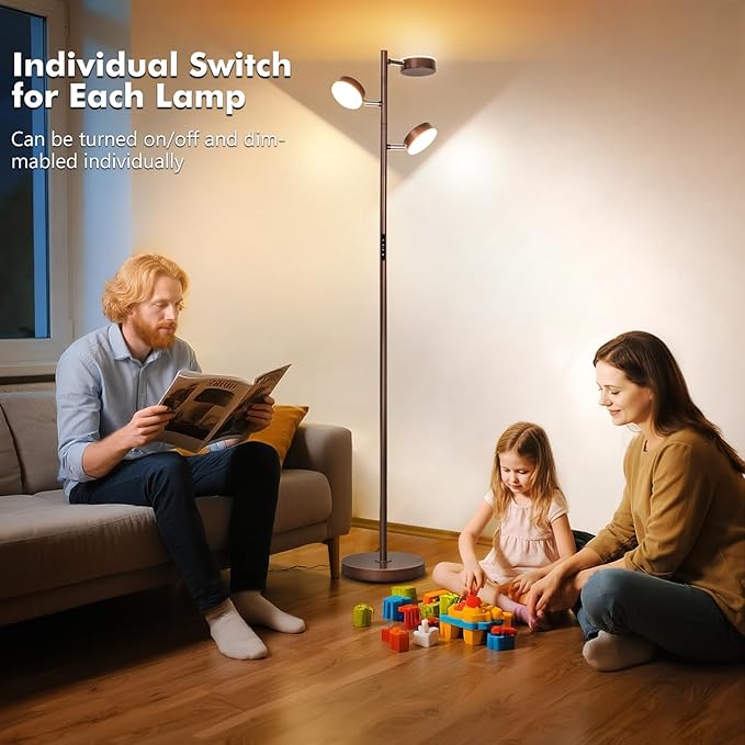 Benaep Tree Floor Lamp for Living Room - Modern Brown Standing Lamp, LED Floor Light with Remote & Touch, 3000K-6000K Dimmable for Bedroom Office Reading (3 Head)