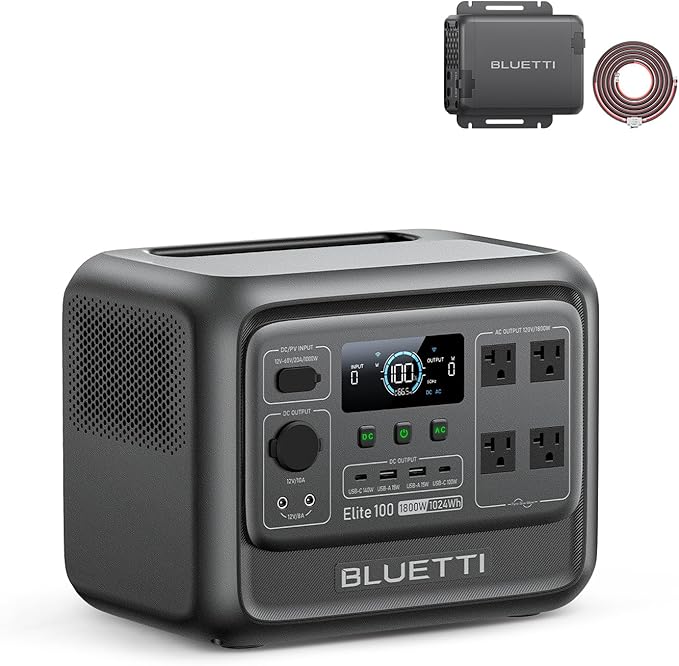 BLUETTI Elite 100 V2 Portable Power Station & Charger 1 (ships separately), 1024Wh LFP w/ 1800W AC, 560W DC-DC Charging, 1.8 H Full Charge via Car, Ideal for Car Camping, Vanlife, RV Travel