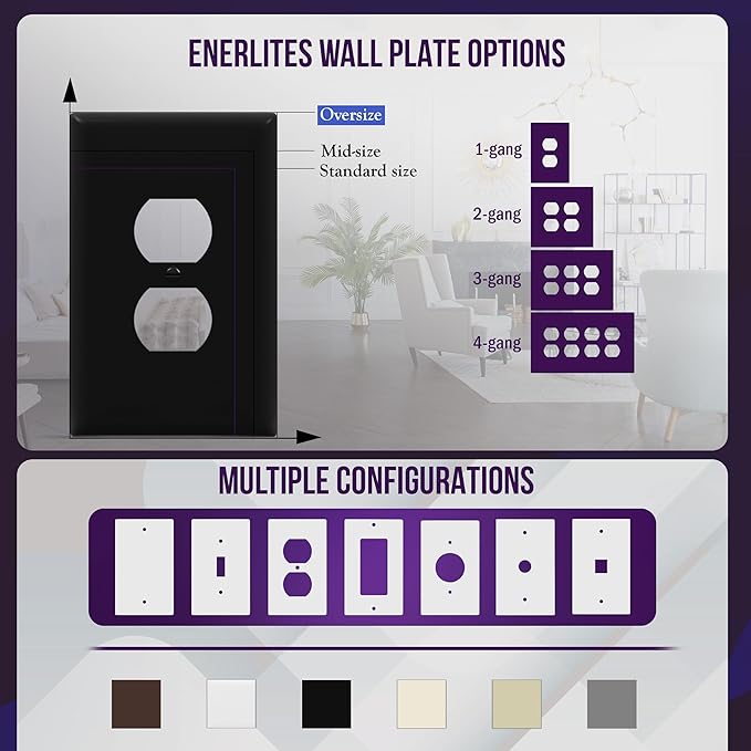 ENERLITES Jumbo Duplex Receptacle Outlet Wall Plate, Large Electrical Outlet Covers, Over-Size 1-Gang 5.5" x 3.5", Polycarbonate Thermoplastic, 8821O-BK-5PCS, Black (5 Pack)