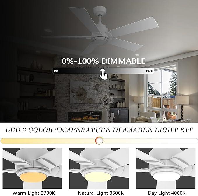 SMAAIR Smart Wifi LED Ceiling Fan, 52inch Plywood Indoor/Outdoor smart ceiling fan with Remote, App control with Timer and Schedule, Compatible with Alexa/Google Assistant/Siri Shortcuts (White)