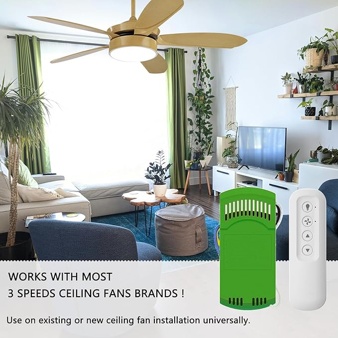 Ceiling Fan Remote Control Kit with Receiver, Replacement for Hunter 99770, 99772, 99392, 99813, Universal 3-Speeds Remote Control Kit, Fans Control with Dimmer