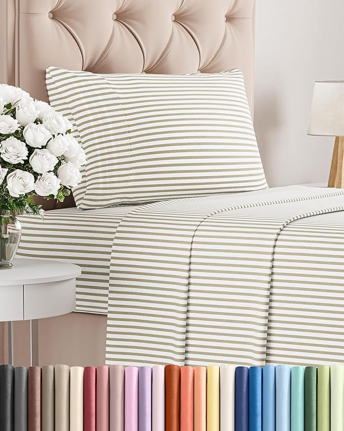 Twin XL Size 3 Piece Sheet Set - Comfy Breathable & Cooling Bed Sheets Set - Hotel Luxury Bedding for Women, Men, Kids, Teens, Boys & Girls - Deep Pockets & Wrinkle Free - Oeko-Tex - Beige Stripes 2