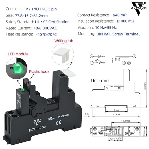 6V DC Electromagnetic Power Relay Miniature Coil 8A 8 Pins 2PDT 2NO 2NC with Indicator Light and Socket Base (5 Pin- 12A, DC 6V)
