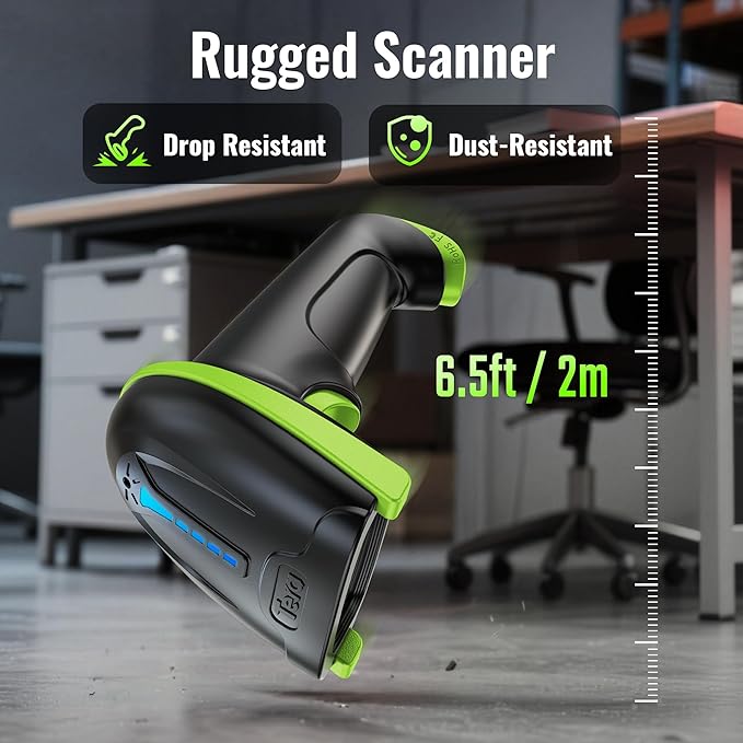 Tera Barcode Scanner Wireless Versatile 2-in-1 (2.4Ghz Wireless+USB 2.0 Wired) with Battery Level Indicator 328 Feet Transmission Distance Rechargeable 1D Laser Bar Code Reader USB Handheld (Green)