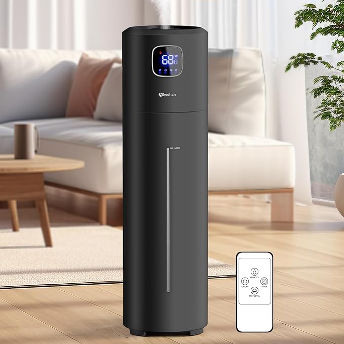 Akeshan Large Humidifiers for Bedroom, 9L/2.5Gal Ultrasonic Cool Mist, Top Fill Easy Clean with 350ML/H Mist Speed, Quiet, Suitable for Kids Room Plant Yoga Office Study Room Living (Black, Round)