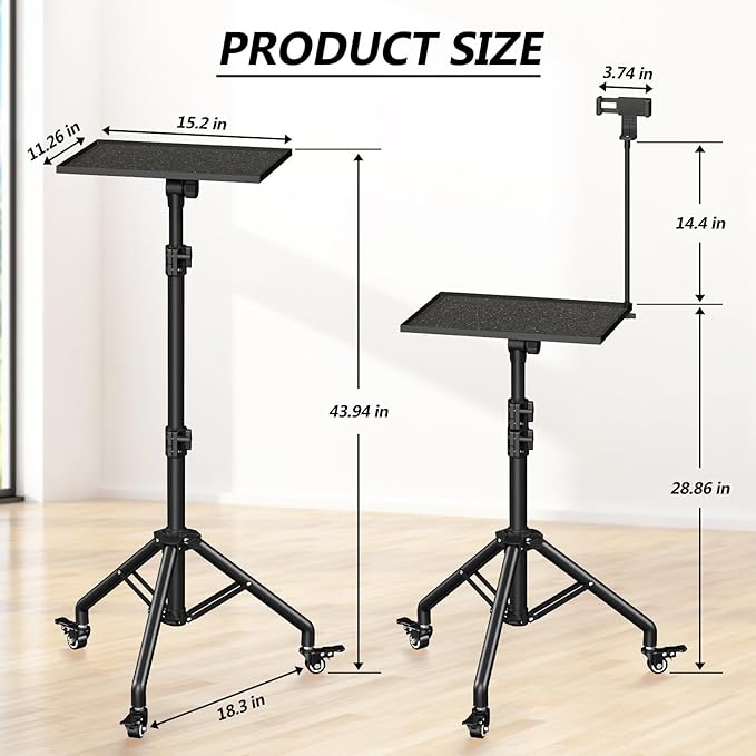 Facilife Projector Stand Tripod on Wheels, Adjustable Height 29-44 Inches, Laptop Tripod Stand Rolling, Heavy Duty Projector Tripod Metal Construction, Multifunctional for Office & Home (29-44 Inches)
