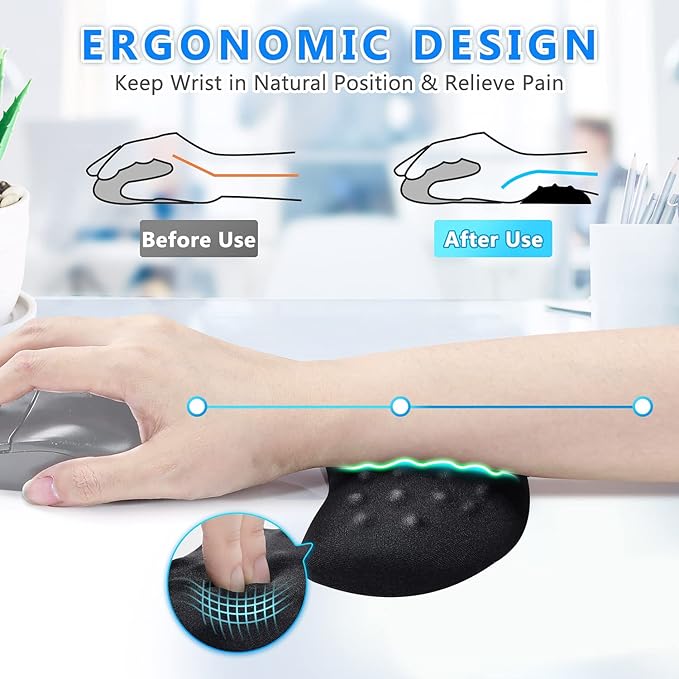 Gimars Mouse Wrist Rest, Pop It Fidget Wrist Support for Mouse-Pressure Relief, Ergonomic Memory Foam Mouse Wrist Pad with Massage Notes for Computer, Laptop, Office Work, PC Gaming-Wrist Pain Relief
