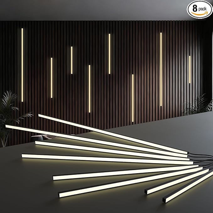 NeatiEase LED Recessed Lighting Kit for Wood Slat Wall Panel, 8 Pcs Self-Adhesive 3000K Warm LED Light with Smart Switch and Adjustable Brightness for Cabinet, Headboards, Stairs, Kitchen