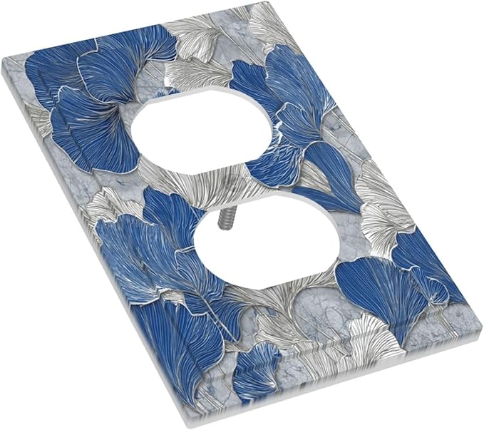 Bvtewkhz Abstract Blue Marble Plant Leaves Duplex Outlet Decorative Light Switch Covers Electrical Faceplate Switch Plates for Bathroom Kitchen Home