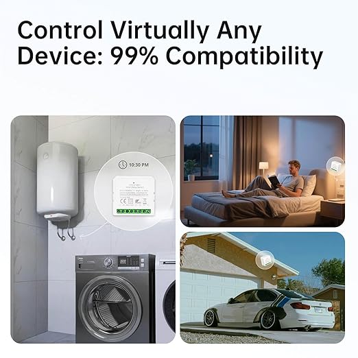 VEXA Smart WiFi Switch 16A, Neutral Wire Required, Bluetooth and WiFi with Alexa & Google Home, Energy Monitoring & Overload Protection for Lights, Fans, Water Heaters (AC 110-240V DC 24-30V)