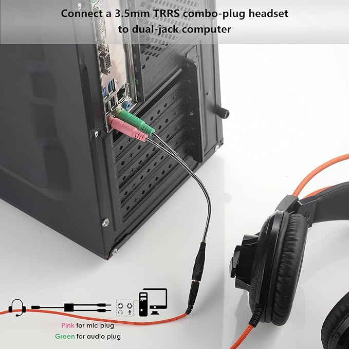 MillSO Headphone Splitter for Computer CTIA 3.5mm TRRS Female to Dual TRS Male Mic Audio Jack Y Adapter Headset Splitter Cable for PC Laptop to Gaming Headset - 8inch/20cm