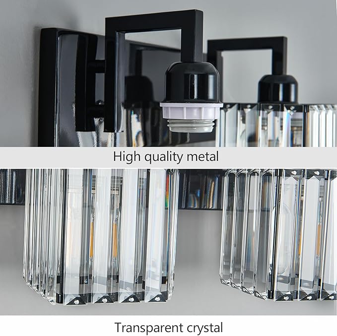 FDPBY Modern Bathroom Vanity Light 2-Lights Plating Black Vanity Light Crystal Wall Light Bathroom Light Fixtures