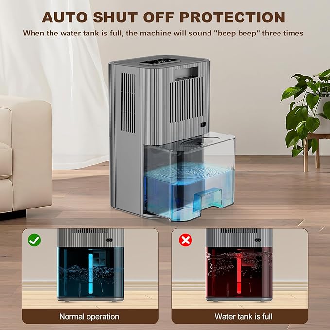 Aerbyon Dehumidifiers for Home 95 OZ Water Tank(1000 sq. ft) Dehumidifier for Bathroom with Auto Shut Off,7 Colors Light, Quiet Sleep Mode Dehumidifier for Bedroom, Basement, RV, Closet