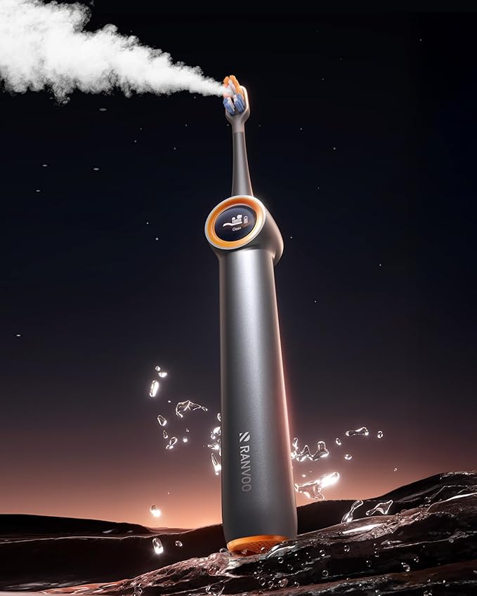 RANVOO AirJet™ [Max Jet Clean] [Vibrating & Flossing 2-in-1] Bubble Sonic Electric Toothbrush, Plaque Removal, White for Adult Protect Gum Teeth Clean Rechargeable Gift with 2 Soft Brush Heads Gray