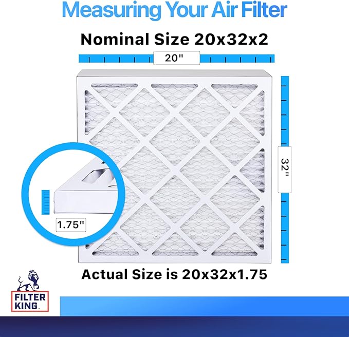 Filter King 20x32x2 Air Filter | 4-PACK | MERV 8 HVAC Pleated A/C Furnace Filters | MADE IN USA | Actual Size: 20 x 32 x 1.75"