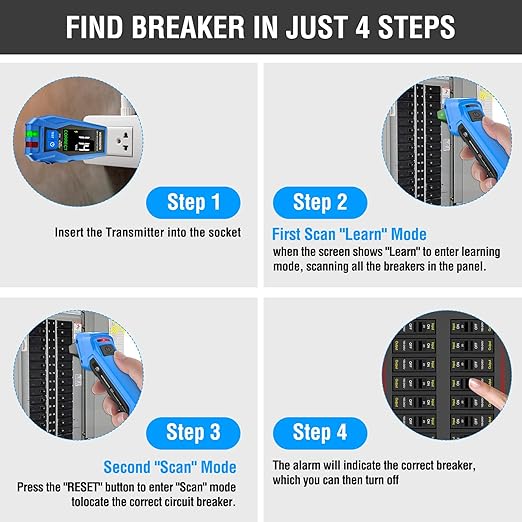 INSTRODOTS Circuit Breaker Finder, Digital Breaker Finder with GFCI Outlet Tester, AC 90-135V Electrical Circuit Tracer with Buzzer Alarm & Color LCD Display, Includes Batteries & Carrying Case