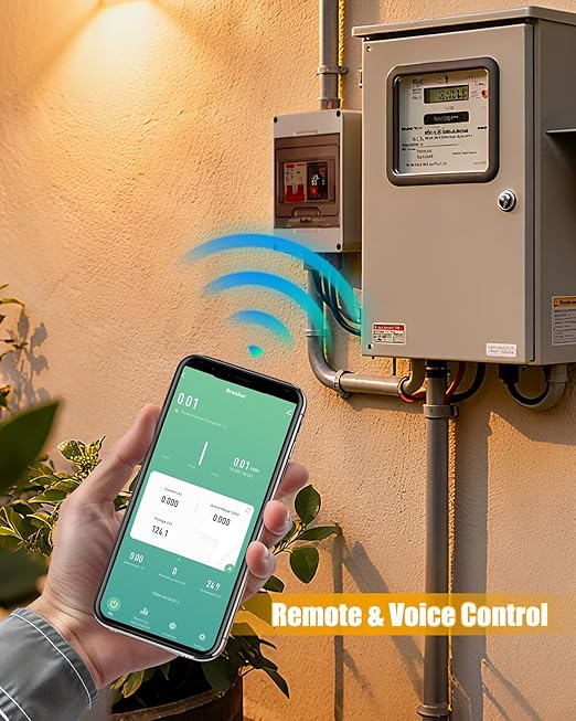 Smart Energy Monitor Box, 63A Circuit Breaker Power Consumption Monitoring with App & Voice Control, Timer Function, Overload Protection for Home Electrical Systems, AC100-250V