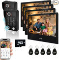 Wired Video Apartment Intercom System,Door Phone Kit,10 Inch Touch Monitor with 1080P HD Doorbell Camera,Supporting Motion Detecting 5 in 1 RFID Card Unlcking for Home Villa (2 Doorbell + 4 Monitor)