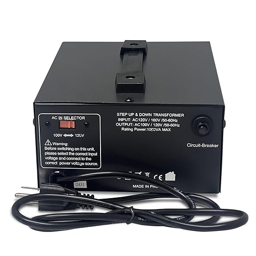 LiteFuze 1000W Step-Up/Step-Down Transformer with Dual Sockets - Premium Copper Coil, Noise Reduction, and Circuit Breaker Protection (JP-1000)