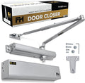 Finsbury Commercial Door Closer Automatic Heavy Duty High Traffic Adjustable ANSI/BHMA Grade 1, UL Listed ADA Compliant Hydraulic Backcheck Delayed Action Latch Speed 1-6 Power (Aluminum)