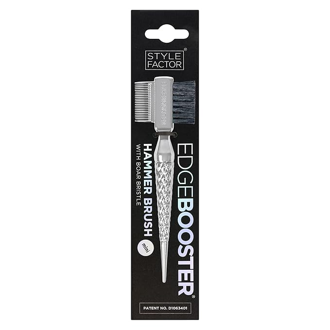 Style Factor EDGE BOOSTER® Hammer Brush Rat Tail– Double-Sided Edge Control Brush & Comb with Boar Bristles – For Edges, Slick Backs, Baby Hair Styling, and Taming Flyaways- Mini Travel Size
