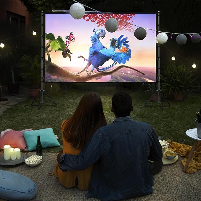 Projector Screen with Stand, Wootfairy 150 inch Portable and Foldable Projection Screen 4K HD 16:9 Rear Front Wrinkle-Free Movie Screen with Carry Bag for Indoor Outdoor Home Theater Backyard Cinema