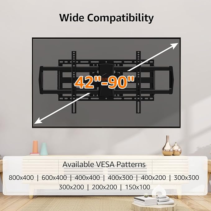 ELIVED Heavy Duty TV Wall Mount for Most 42"-90" TV Up to 200 LBS, Max VESA 800x400mm, Pre-Assembled Wall Mount Bracket, Full Motion Swivel tv Mount Fits 24"/18"/16" Wood Studs, YD3028