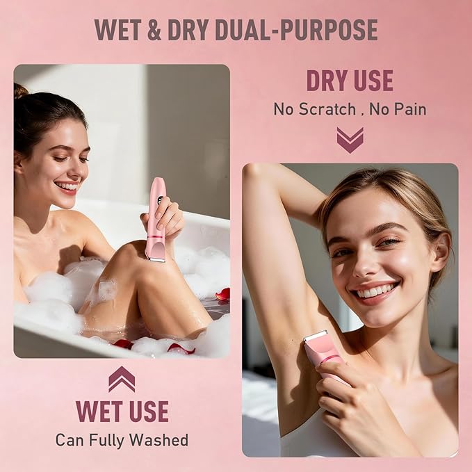 Crolanli Bikini Trimmer for Women, 3-in-1 Electric Razor for Women, IPX7 Waterproof Rechargeable Cordless Pubic Hair Shaver, with LED Display, for Ladies Bikini Pubic, Face, Underarms, Legs(Rose Gold)
