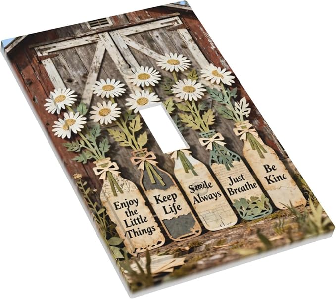 Bvtewkhz Rustic Daisy Barn Door Flowers 1 Gang Single Toggle Decorative Light Switch Covers Electrical Faceplate Switch Plates for Bathroom Kitchen Home