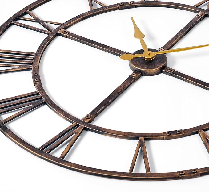 Ohweog Large Wall Clock for Living Room Decor – 40 Inch Silent Non-Ticking Modern Farmhouse Wall Clock, Oversized Decorative Metal Roman Numeral Clock, Bronze