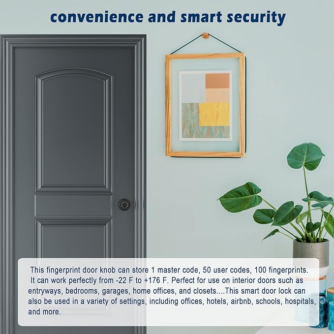 iuknob Fingerprint Door Knob with Keypad and Key, Smart Biometric Digital Lock with Voice Navigation Programming, Combination Zinc Electronic Handle for Interior Doors, Entry Gate,Bedrooms,Garage.