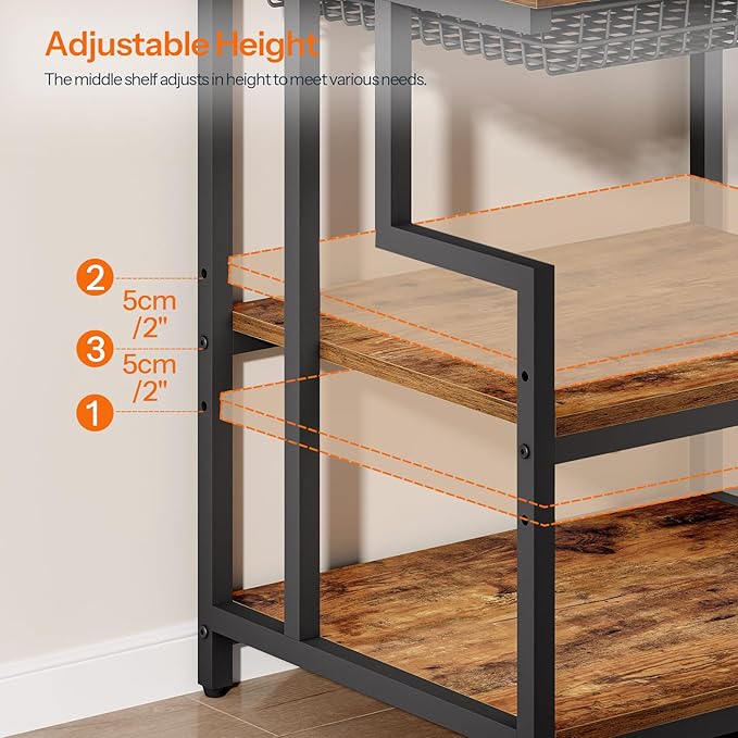 HOOBRO 23.6'' x 19.7'' Extra Large Printer Stand with Drawer, Printer Table with Adjustable Shelf, 3-Tier Printer Cart with Storage, for Heat Press Scanner Fax, Rustic Brown and Black BF10PS01