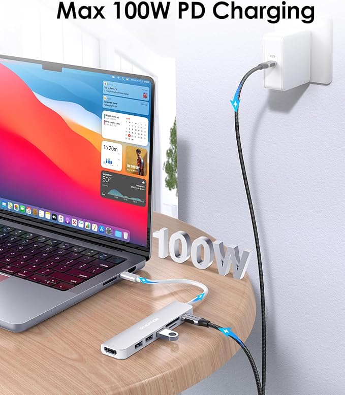 LENTION USB C Hub with 100W Charging, 4K HDMI, Dual Card Reader, USB 3.0 & 2.0 Compatible MacBook Pro, New Mac Air/Surface, Chromebook, More, Stable Driver Adapter (CB-CE18, Silver)