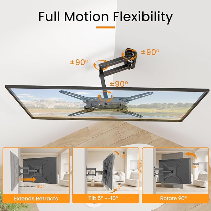 Full Motion TV Wall Mount for 23-55'' Flat & Curved TVs and Screen, Rotation Swivel & Tilt Articulating Wall Mount Bracket with Cable Storage for Corner Motorhome VESA 400x400 Max Load 67 lbs