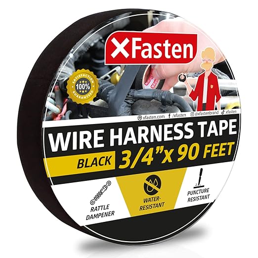 XFasten Wire Harness Tape, 3/4-Inch x 90 Feet, High Temp Wiring Loom Harness, Self-Adhesive Felt Cloth Electrical Tape for Automotive Engines, Noise Dampening, and Cable Protection