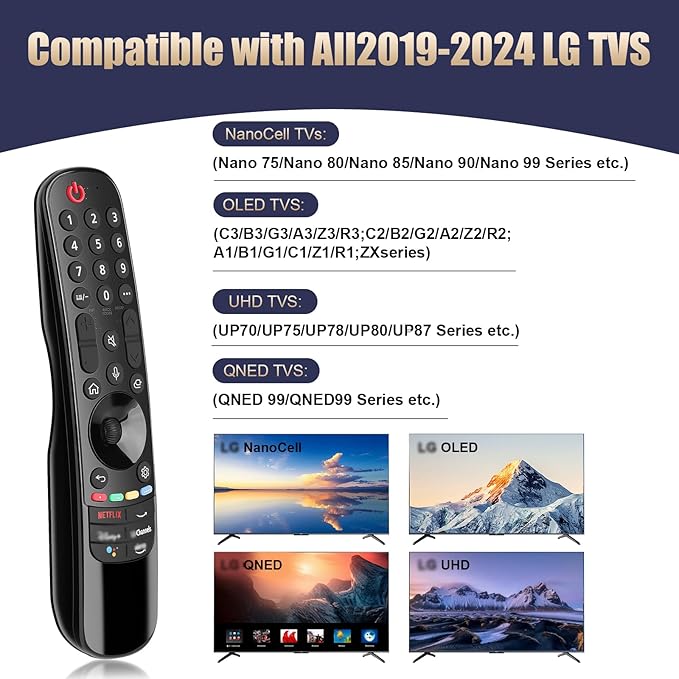 Replacement Voice Magic Remote for LG Smart TVs 2019–2024 with Glow-in-The-Dark Blue Protective Case, Compatible with AN-MR20GA/21GA/22GA/23GA/24GA Magic Remote with Pointer