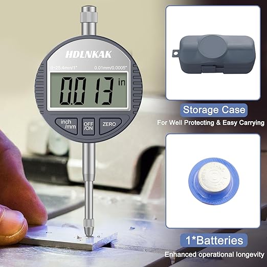 HDLNKAK Electronic Digital Dial Indicator Gauge Inch/Metric Conversion 0-1 Inch/25.4 mm Digital Probe Indicator Dial Test Gauge High Resolution: 0.0005''/0.01mm