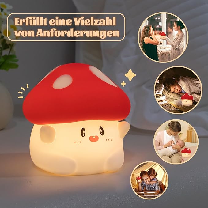 Rytinazzz Hug Mushroom Night Light, 50-Hour Battery & Pat Control, Squishy Lamp for Kids Bedroom, Girls, USB Rechargeable with Timer, Valentines Gifts