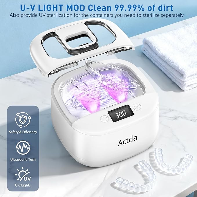 Wireless Ultrasonic Retainer Cleaner,Sonic Dental Cleaning Machine,Dental Cleaning Pod Night Guard Cleaner for Dentures, Retainers,Aligner, Mouth Guards, Jewelry Clean, Type-C Charge, 2600MAh