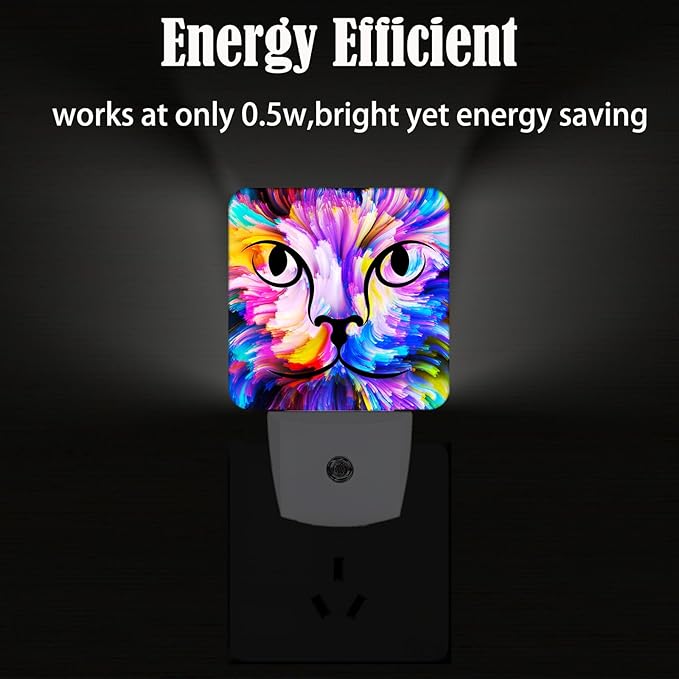 FSHVQKD Colorful Cat Face Night Light,Plug Into Wall Decor for Stairway,Hallway,Kitchen,Dusk to Dawn Sensor Nightlights for Boys/Girls/Women/Men Room Gifts