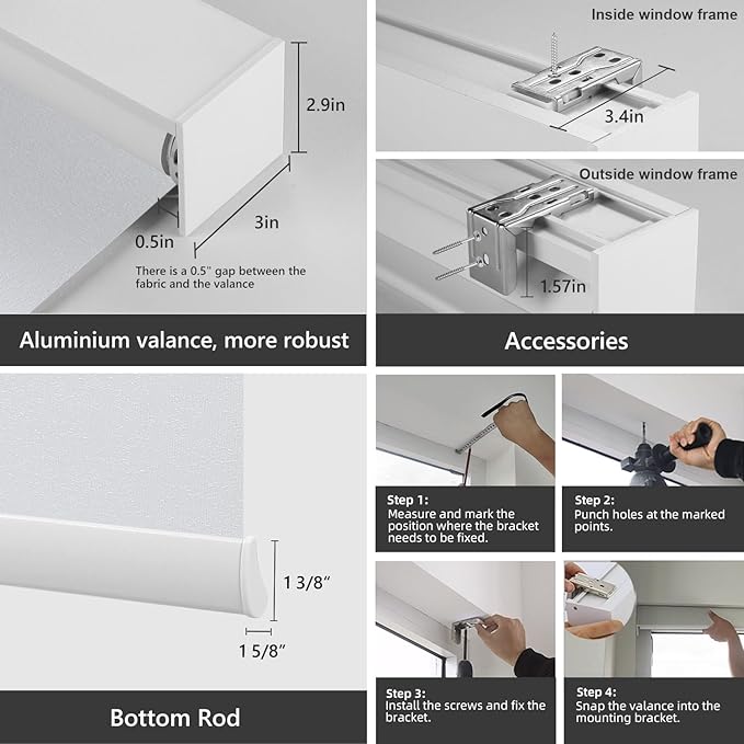 ZSTARR Motorized Smart Blind for Window,Automatic Blackout Roller Shade Compatible, with Remote Control, Child Safety Rechargeable Battery Blind with Valance,Customize (Cloud Colour)