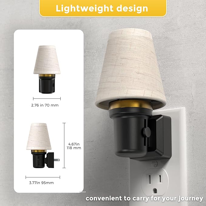 L LOHAS LED Night Lights Plug into Wall, Linen Fabric Round Platform Decor Night Light, Dusk to Dawn Sensor Vintage Nightlight, Amber Warm 0-100LM Dimmable, for Bedroom Living Room Hallway