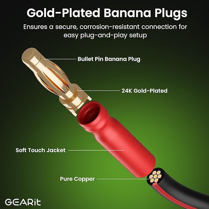 GearIT 14 AWG Speaker Cable with Banana Plugs 14Ga Banana Wire for Bi-Wire Bi-Amp HiFi Surround Sound