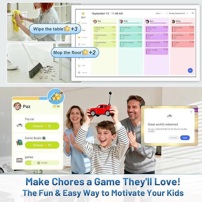 32 Inch Digital Calendar, Electronic Chore Chart, Smart Weekly and Monthly Planner 1920 * 1080P IPS Touchscreen Wall Calendar Rewards for Family Schedules, Meal Planning Gift