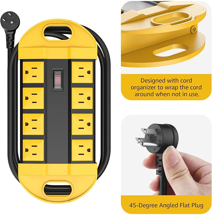 CCCEI Outdoor Power Strip Weatherproof with 8 Plug, Waterproof Extension Cord with Multiple Outlets, Christmas Exterior Garden Yard Surge Protector 6FT.