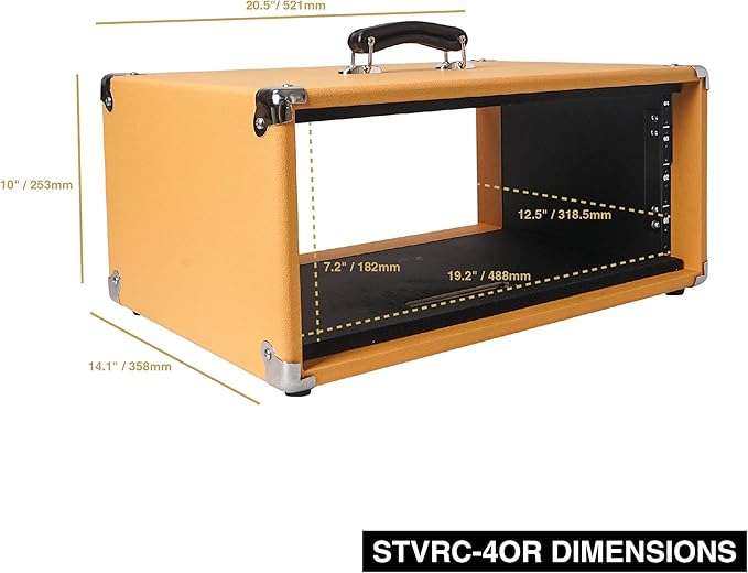 Sound Town Vintage 4U Amp Rack Case, 12.5" Depth with Rubber Feet, Dust Cover, Kickstand, Orange (STVRC-4OR)