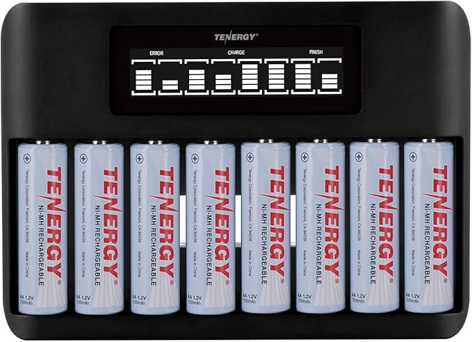 Tenergy TN480U 8 Bay LCD Display Fast Charger for NiMH/NiCD AA AAA Rechargeable Batteries and 8 Pack 2500mah AA Rechargeable Batteries