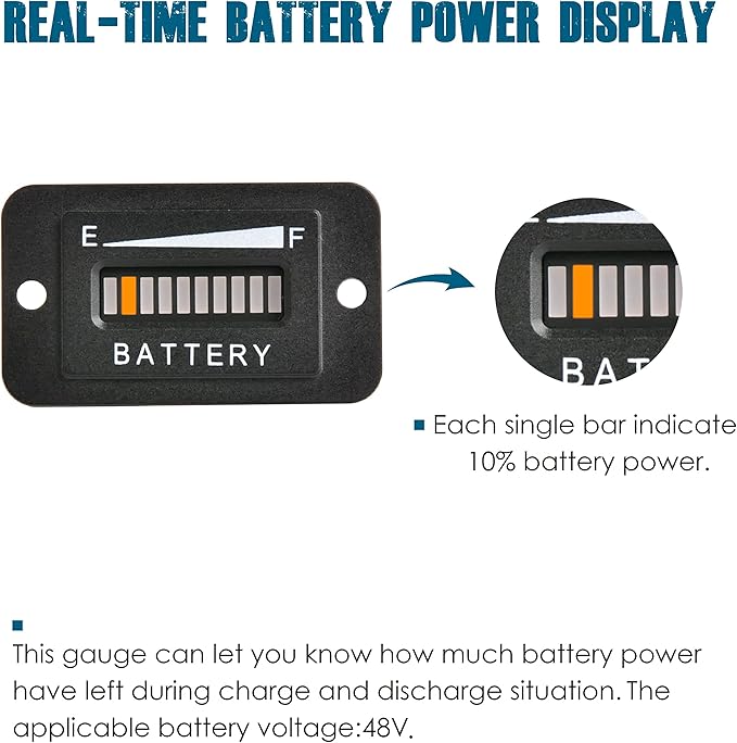 Runleader 48V LED Battery Level Indicator,Programmable Battery Charge Meter for Lead Acid Trojan LiFePO4 AGM Gel,Waterproof Design for Golf Cart Forklift Lawn Mower (48V)