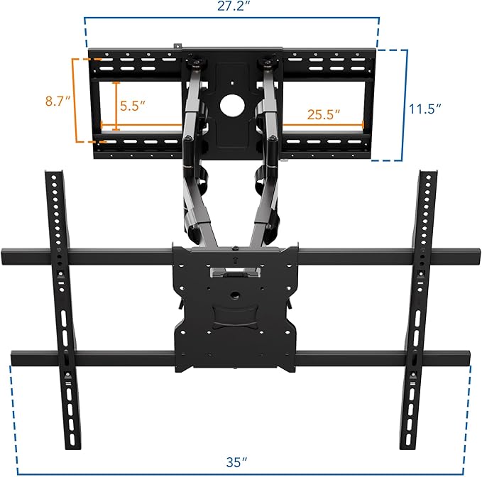Mount-It! The Beast Full Motion TV Wall Mount for Extra Large 85, 90, 98, 100, 110" TVs with 39 Inch Long Reach Extension Arms - 275 Lbs Capacity Heavy Duty Dual Arm TV Mount